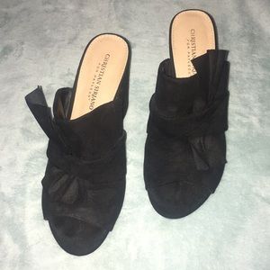 Black High Heel Open Toed Mules